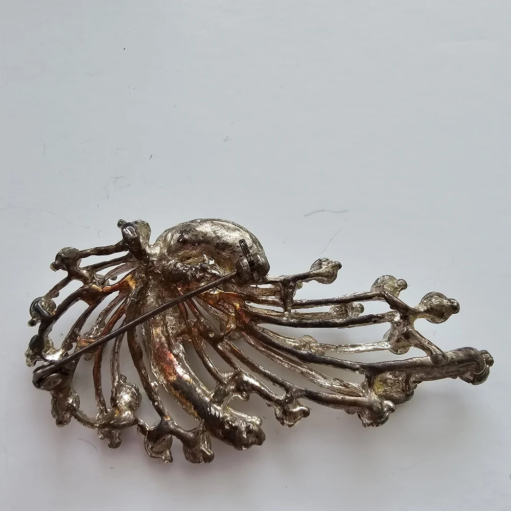 Vintage Mid-Century Aurora Borealis Rhinestone Spray Brooch Gold Tone 1950s/60